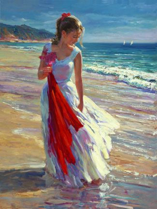 Vladimir Volegov Limited Edition Hand Embellished Giclee on Canvas:"Coastal Breezes (Small)"