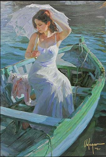 Vladimir Volegov 36x25 Limited Edition Hand Embellished Giclee on Canvas:"Lakeside Reflections"