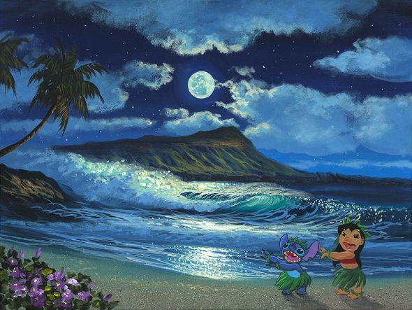 Walfrido Garcia Hand-Embellished Gicl&eacute;e on Canvas:"Hula Moon"