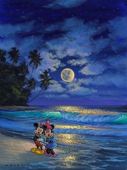 Walfrido Garcia Hand-Embellished Gicl&eacute;e on Canvas:"Romance Under the Moonlight"