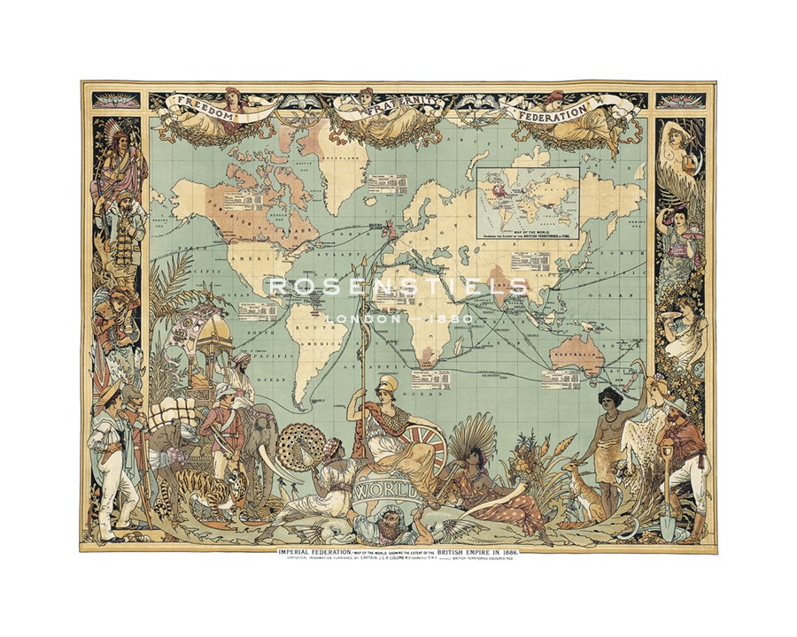Walter Crane Hand Numbered Limited Edition Print on Paper :"Extent of the British Empire in 1886"