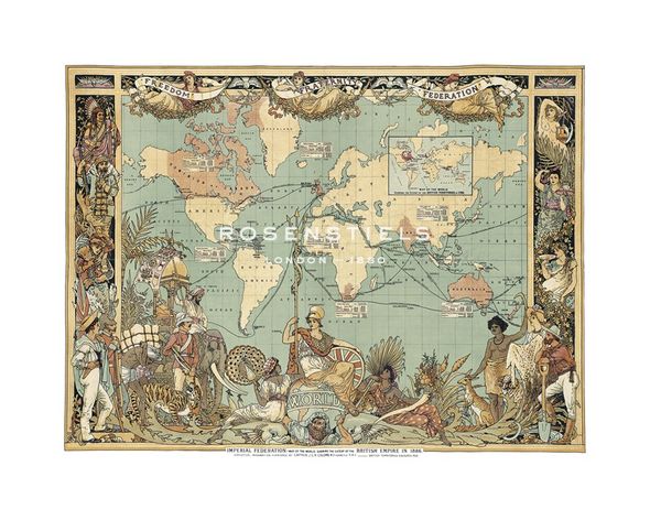 Walter Crane Hand Numbered Limited Edition Print on Paper :"Extent of the British Empire in 1886"