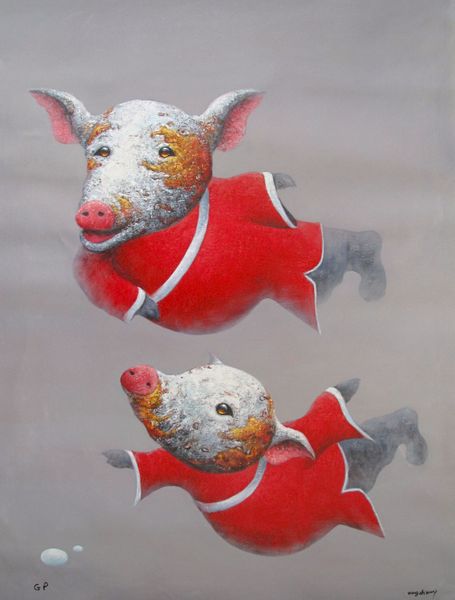 Wang Zhiwu Hand Signed Limited Edition Giclee:"Zen Pig"