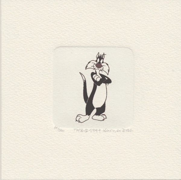 Warner Bros. Limited Edition Etching with Hand Tinted Coloring on Paper: "Sylvester the Cat"