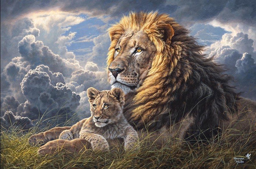 Abraham Hunter Artist Hand Signed Limited Edition Embellished Canvas Giclee:"Like Father Like Son"
