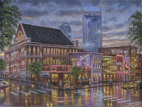 Robert Finale Artist Signed Hand-Embellished Limited Edition Canvas Giclee:"Nashville - Painting the Town"