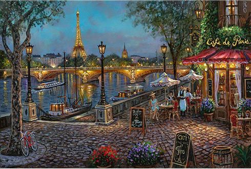 Robert Finale Artist Signed Hand-Embellished Limited Edition Canvas Giclee :"River View Cafe, Paris" Robert Finale Artist Signed Hand-Embellished Limited Edition Canvas Giclee :"River View Cafe, Paris"