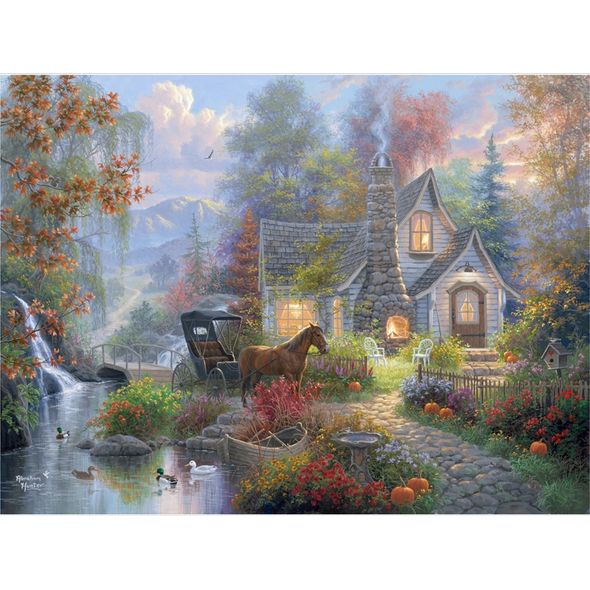 Abraham Hunter Artist Hand Signed Limited Edition Embellished Canvas Giclee:"Fairytale Cottage"