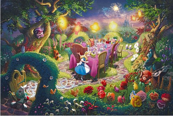 Thomas Kinkade Studios Disney Limited Edition Giclee Print:"Mad Hatters Tea Party"