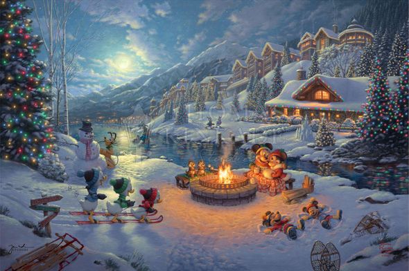 Thomas Kinkade Studios Disney Holiday Limited Edition Giclee:"Mickey and Minnie Christmas Lodge"