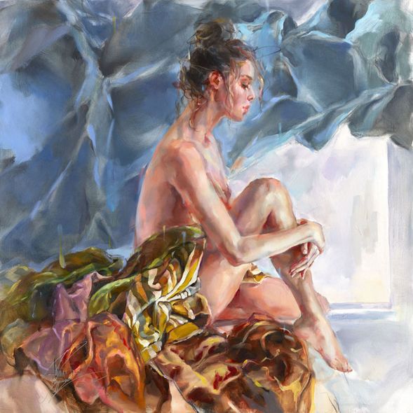 Anna Razumovskaya Hand Signed and Numbered Limited Edition Artist Embellished Canvas Giclee:"Presence"