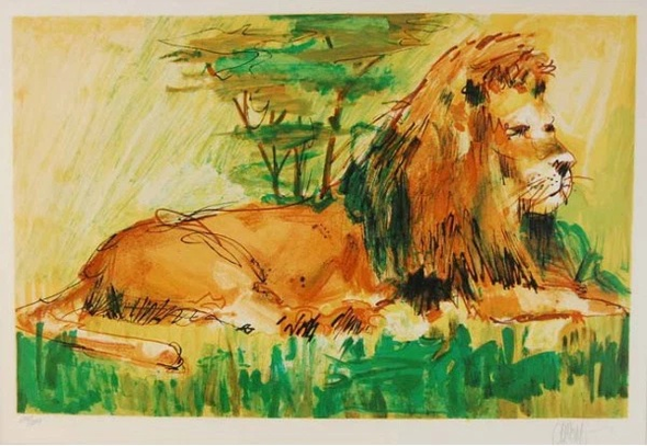 WAYLAND MOORE Artist Signed Limited Edition Lithograph Print: "LION"