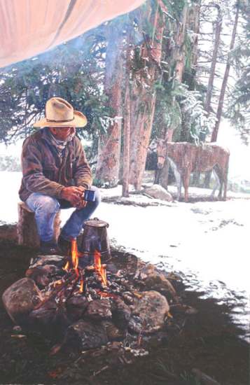 Wayne Justus Limited Edition Canvas Giclee:"First Snow, Slow To Go"
