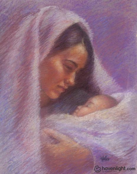 Wendy Keller Fine Art Canvas Giclee: "Mary & Jesus Pastel"