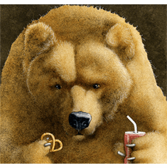 Will Bullas Fine Art Open Edition Canvas :"Pretzels and Soda and Bear"