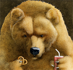 Will Bullas Fine Art Open Edition Canvas :"Pretzels and Soda and Bear"