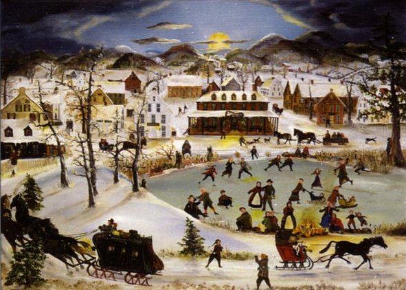 Will Moses Handsigned & Numbered Limited Edition Serigraph : "Skating on Swan Pond"
