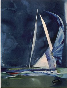 Willard Bond Hand Signed and Numbered Limited Edition Lithograph "Sloop on an Off Green Sea"