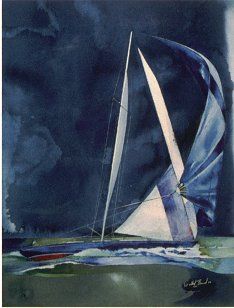Willard Bond Hand Signed and Numbered Limited Edition Lithograph "Sloop on an Off Green Sea"