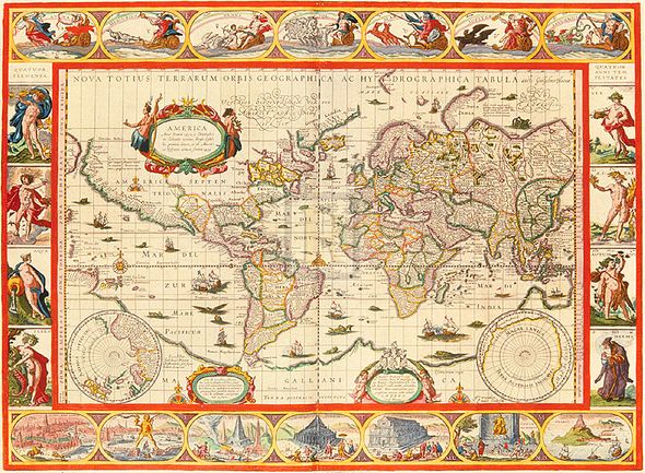 Willem Janszoon Blaeu Hand Numbered Limited Edition Print on Paper :"Nova Totius Terrarum Orbis Geographica, 1606"