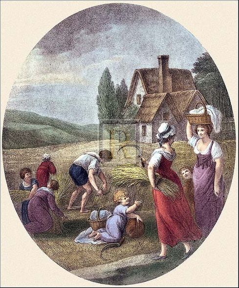 William Hamilton Artist Hand Colored Copper Plate Printed Atelier Print:"August"