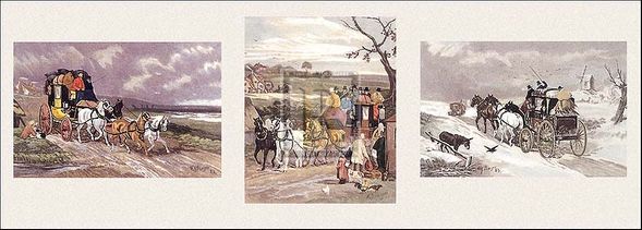 William J. Shayer Jnr Artist Hand Colored Copper Plate Printed Atelier Print:"Coaching (three scenes on one plate)"