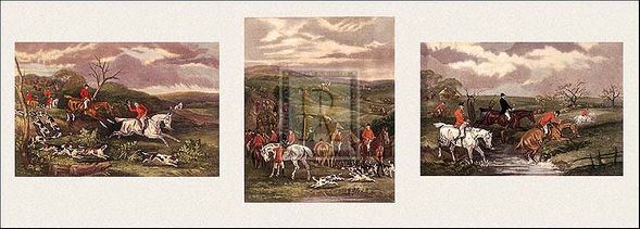 William J. Shayer Jnr Artist Hand Colored Copper Plate Printed Atelier Print:"Hunting (three scenes on one plate)"