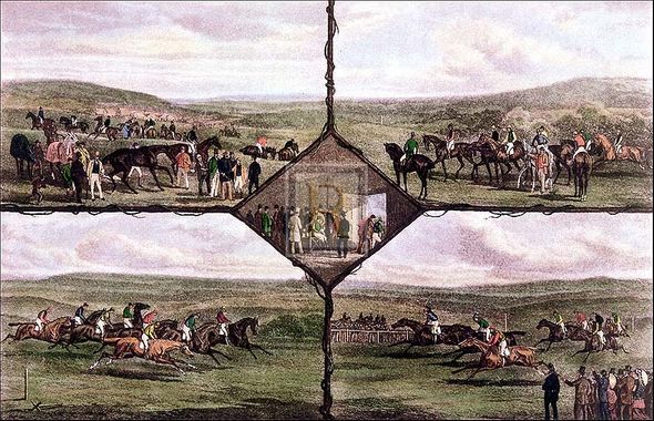 William J. Shayer Jnr Artist Hand Colored Copper Plate Printed Atelier Print:"Racing Incidents (five scenes on one plate)"