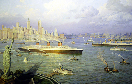 WILLIAM MULLER 28X18 Secondary Market Art: "NEW YORK HARBOR 1935"