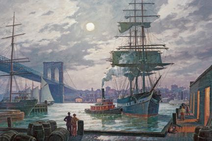 WILLIAM MULLER 33X25 Secondary Market Art: "NIGHT DOCKING"