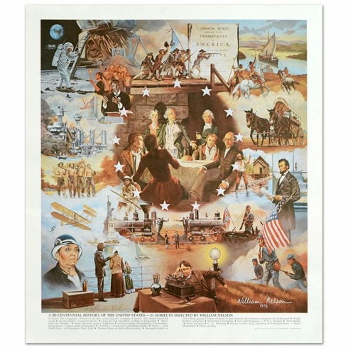 William Nelson Artist Signed Open Edition Lithograph Print: "Centennial History of U.S." William Nelson Artist Signed Open Edition Lithograph Print: "Centennial History of U.S."