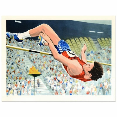 William Nelson Signed Limited Edition Hand-pulled Serigraph Print: "Bruce Jenner's High Jump"