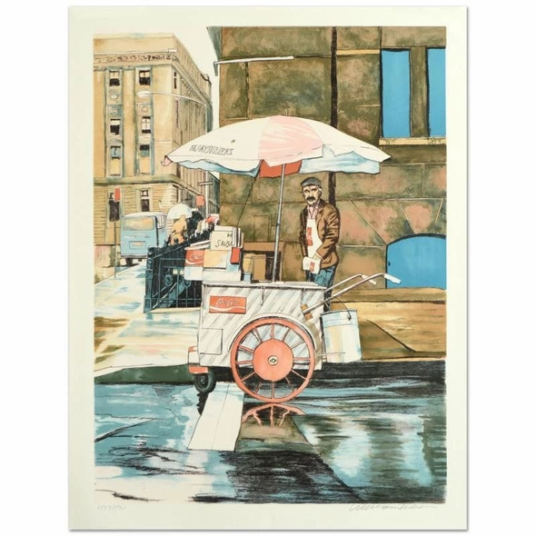 William Nelson Signed Limited Edition Lithograph Print: "New York Street Vendor"