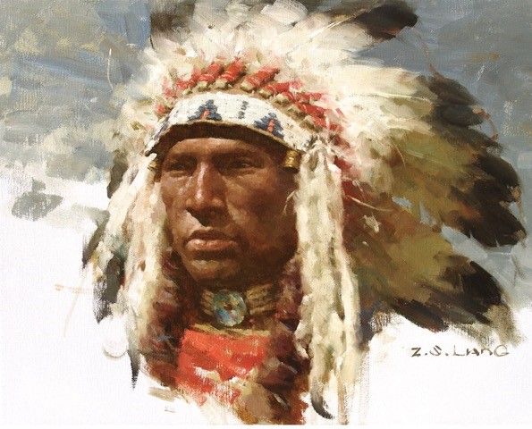 Z.S. LIang Ltd Ed Canvas Giclee:"Oglala Warrior"