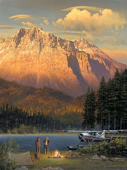 William Phillips Hand Numbered Limited Edition Giclee on Canvas:"Fish Tales at Beaver Camp"