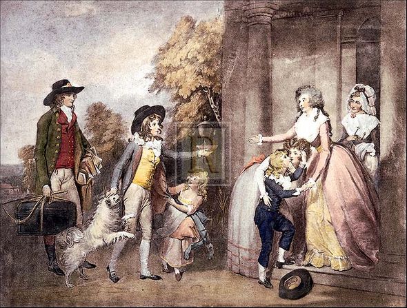 William Redmore Bigg Artist Hand Colored Copper Plate Printed Atelier Print:"Dulce Domum or Return from School"