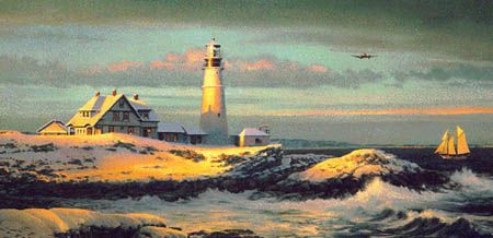 WILLIAM S PHILLIPS 17X34 Secondary Market Art: "LIGHTKEEPERS GIFT"