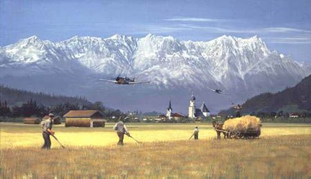 WILLIAM S PHILLIPS 31X19 Secondary Market Art: "LOW PASS FOR HOME FOLK"
