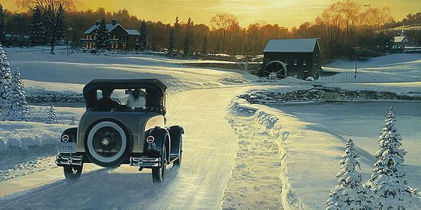 WILLIAM S PHILLIPS 33X18 Secondary Market Art: "CHRISTMAS LEAVE DREAMS"