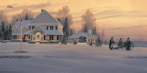 William S. Phillips Handsigned and Numbered Gicl&eacute;e Canvas:"Christmas Traditions at Watchman Hill Inn "