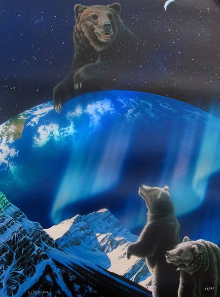 William Schimmel Hand Signed Giclee on Canvas:"Candle In The Window Bears"