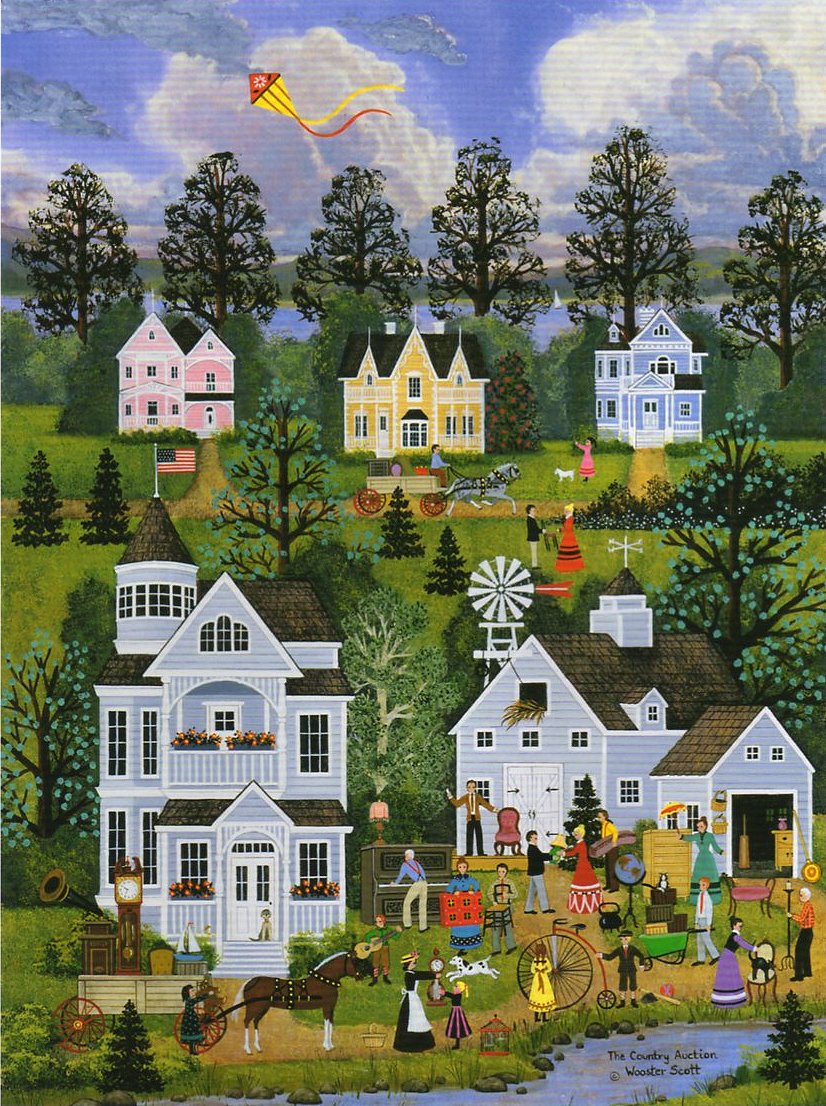 Wooster Scott Hand Signed and Numbered Limited Edition Artist Proof Canvas Giclee: "The Country Auction"