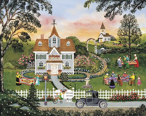 Wooster Scott Limited Edition Giclee on Canvas:"The Gardening Quilting Club"