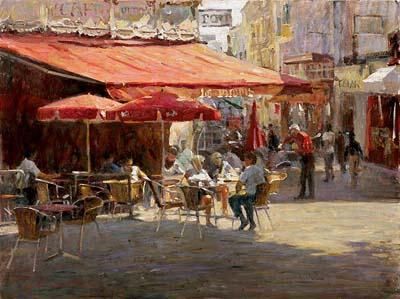 Wren Limited Edition Embellished Giclee on Canvas:"Café et Pasteries"