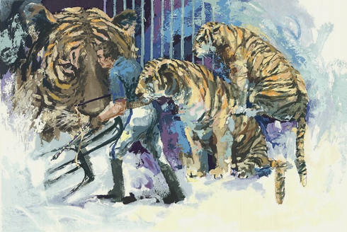 Wyland Moore Serigraph on Paper: "Three Tigers in the Circus" Wyland Moore Serigraph on Paper: "Three Tigers in the Circus"