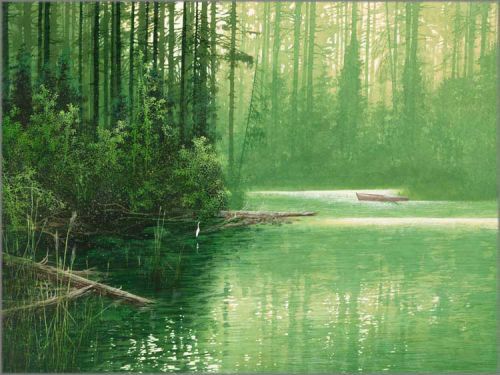 Yiqian Shu giclée on canvas, hand signed by the artist:"Scenery by the Lake"