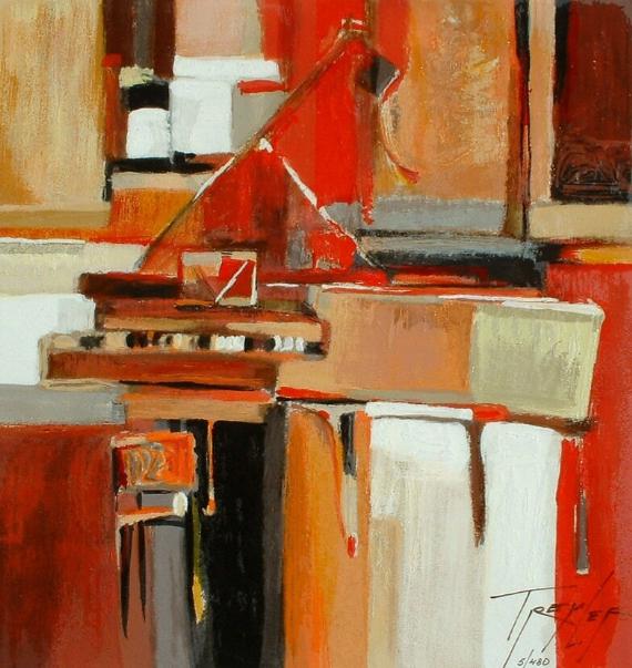 Yuri Tremler Hand Signed and Numbered Limited Edition Serigraph on Paper: " Piano "