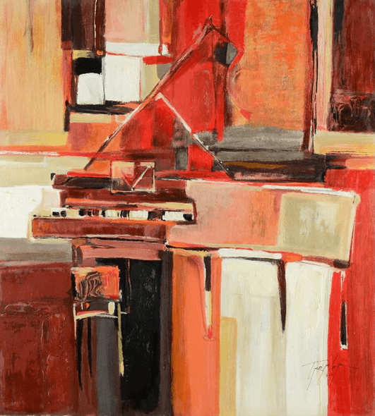 Yuri Tremler Limited Edition Serigraph on Wood Panel: "Piano in Red"