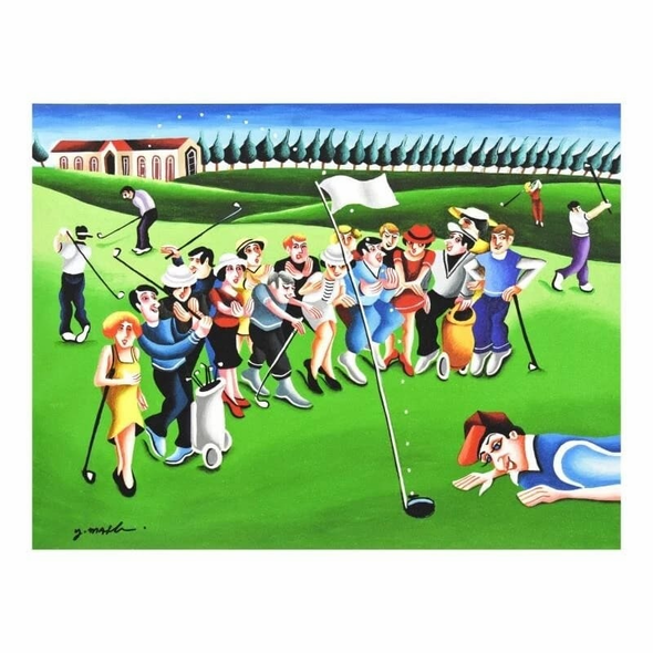 Yuval Mahler Signed Limited Edition Canvas Giclee: "Playing Golf"