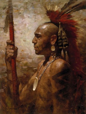 Z S LIANG 9X12 Secondary Market Art: "PEQUOT WARRIOR GCNV"